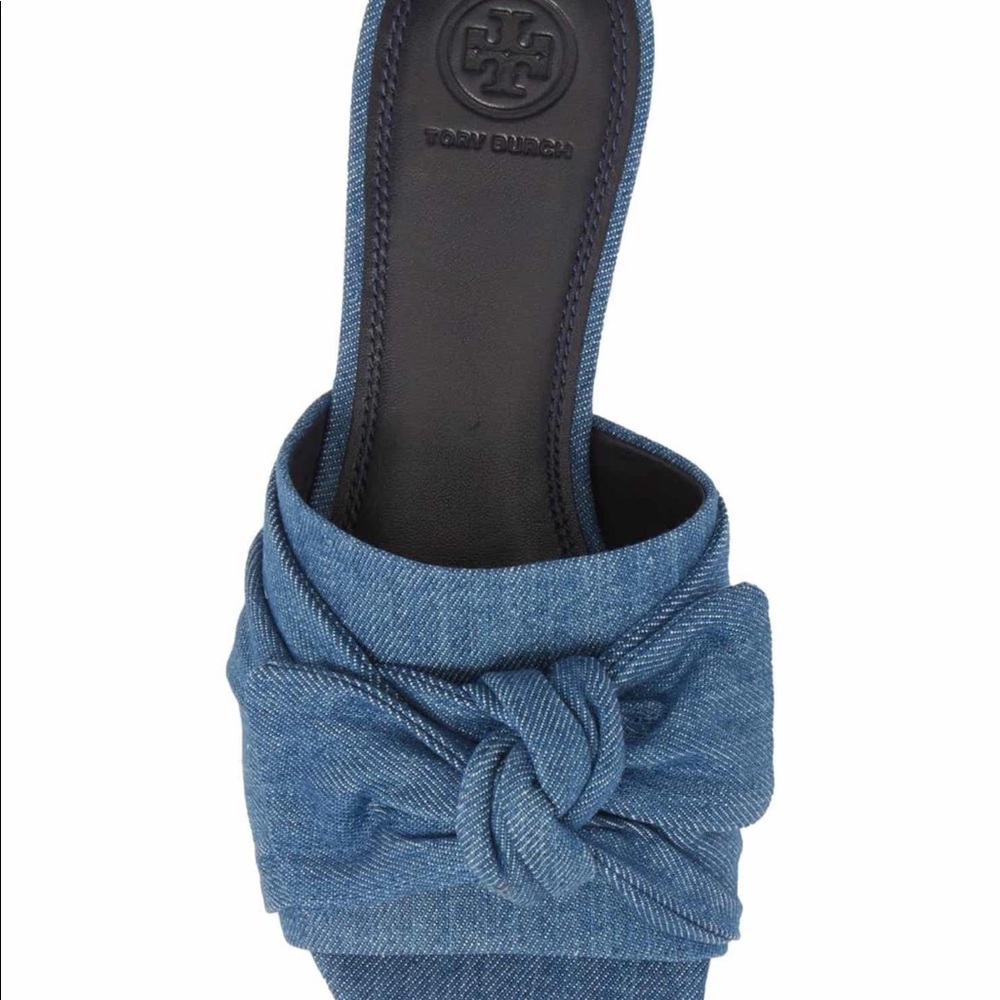 NIB TORY BURCH Annabelle Chambray Bow Slide Sandal - Picture 5 of 11